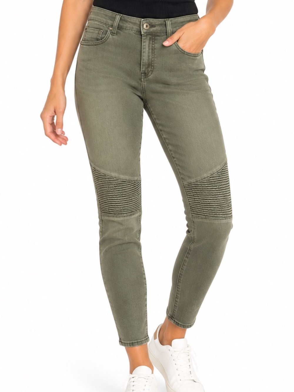 Pistola Olive Green Moto Jeans Size 30 Ribbed Knee Stretch